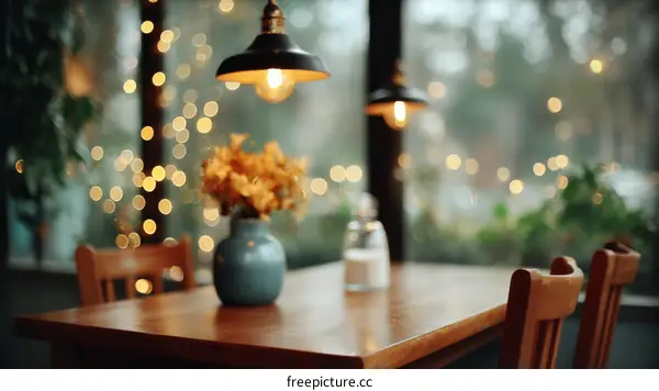 Cozy Cafe Interior with Warm Lighting