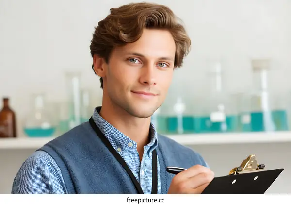 Caucasian Male Scientist Taking Notes in a Laboratory