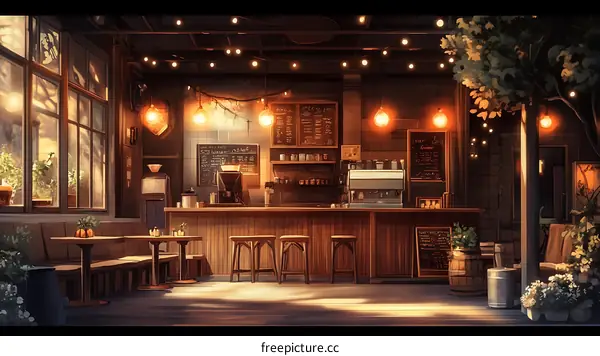 Warm Evening at a Cozy Cafe Illustration