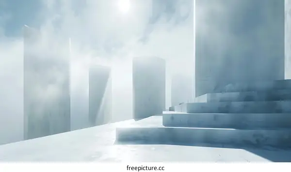 Abstract Minimalist Architecture in Fog