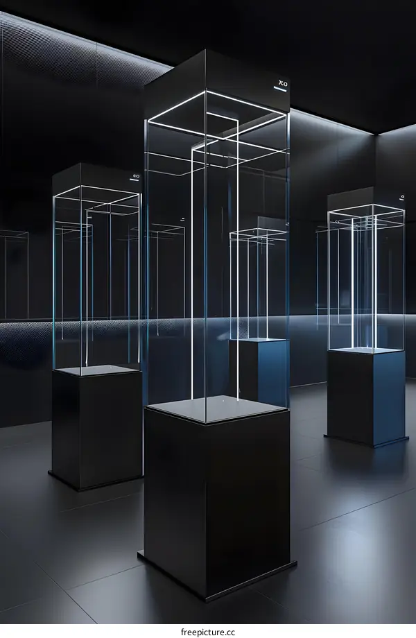 Glass Display Cases in Dark Room