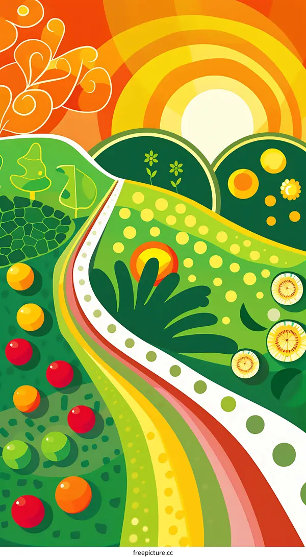 Abstract Illustration of a Colorful Landscape with a Winding Path