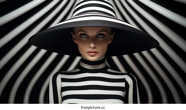 Black and white portrait of a woman wearing a large hat