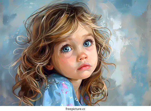 Portrait of a Little Girl with Blonde Hair and Blue Eyes