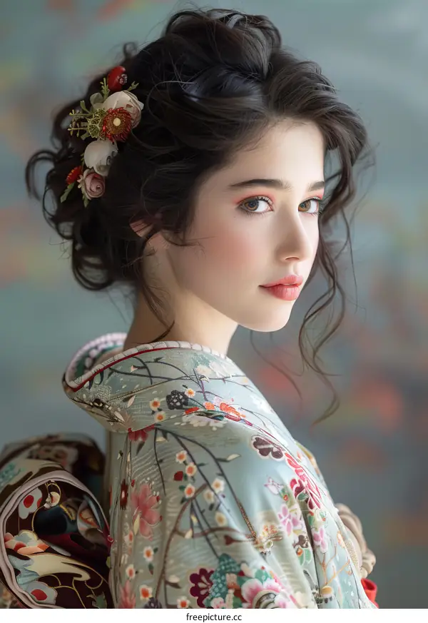 portrait of a beautiful woman in a kimono
