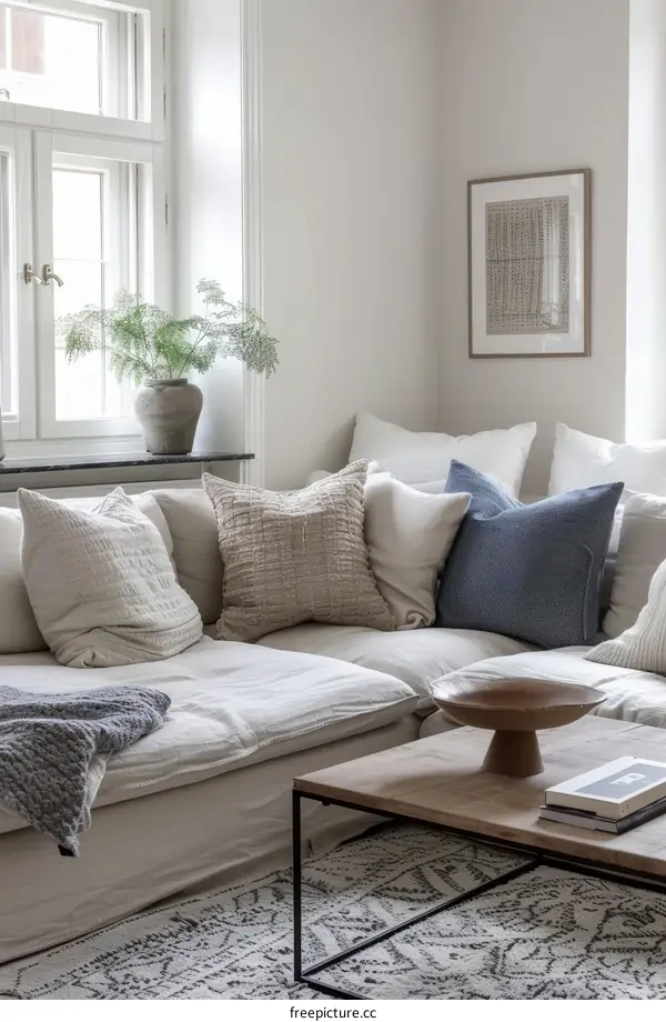A Serene Scandinavian Living Room with Neutral Tones
