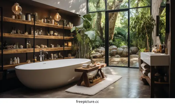 Bathroom with a view of the jungle