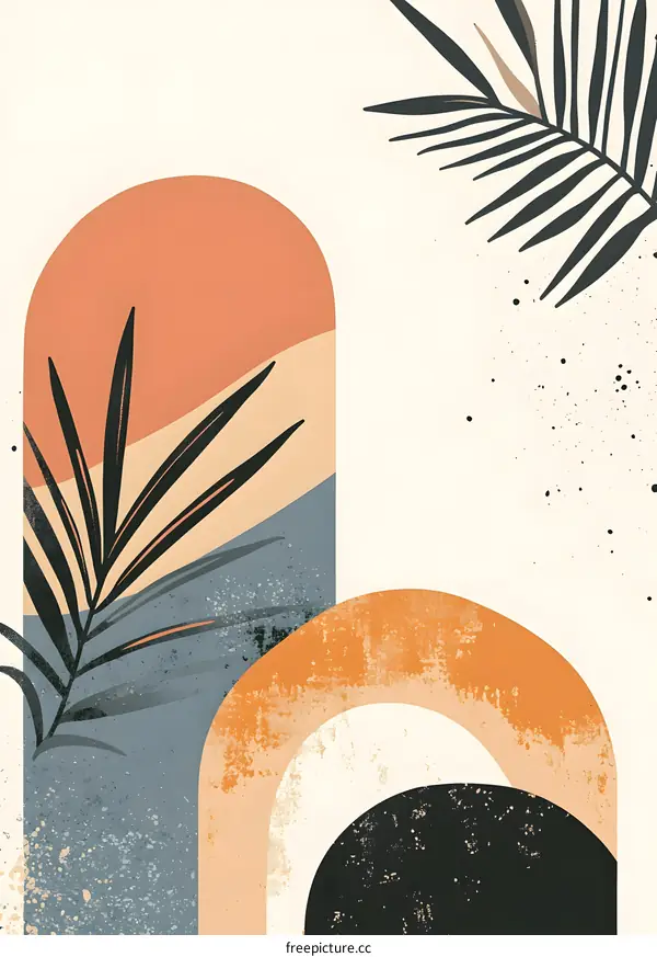 Abstract Art with Palm Leaves and Geometric Shapes