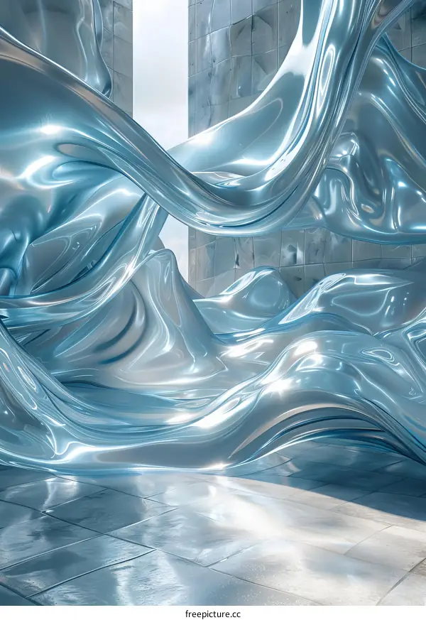 Abstract Light Blue Liquid Flowing Architecture