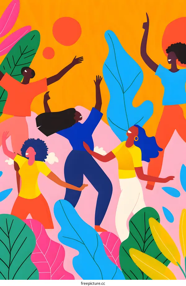 Happy Group Of Friends Dancing In A Garden