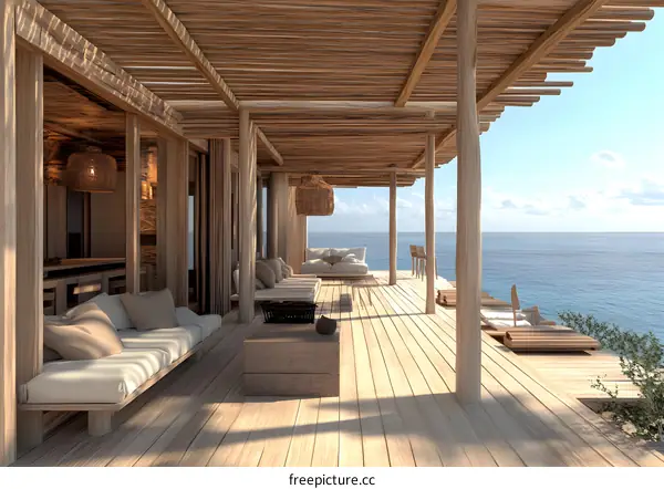 Wooden Deck Overlooking the Ocean with Sea View