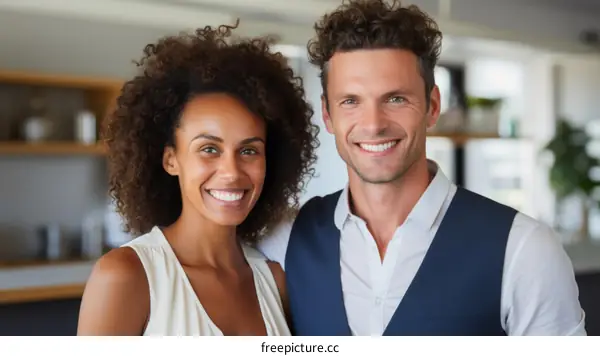 Happy multiethnic couple smiling together