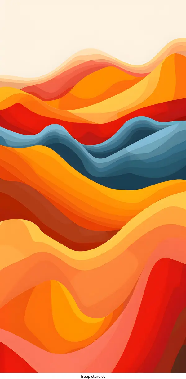 Abstract Wavy Shapes in Red, Orange, and Blue Colors