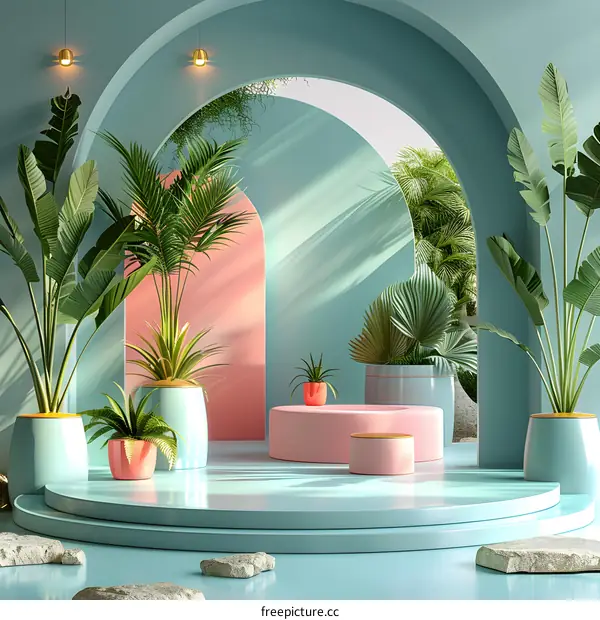 Arch-Shaped Geometric Platform for Minimalist Interior Design