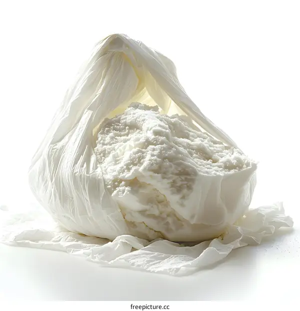 Fresh ricotta cheese in a muslin cloth