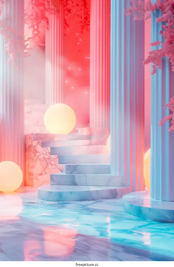 Pastel Dreamy Marble Staircase Interior