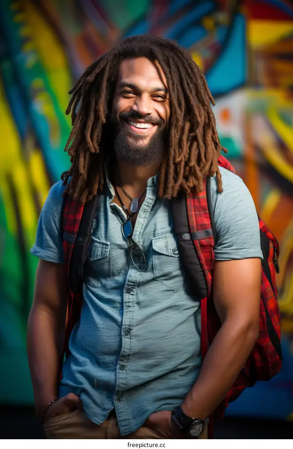 Portrait of a smiling young man with dreadlocks
