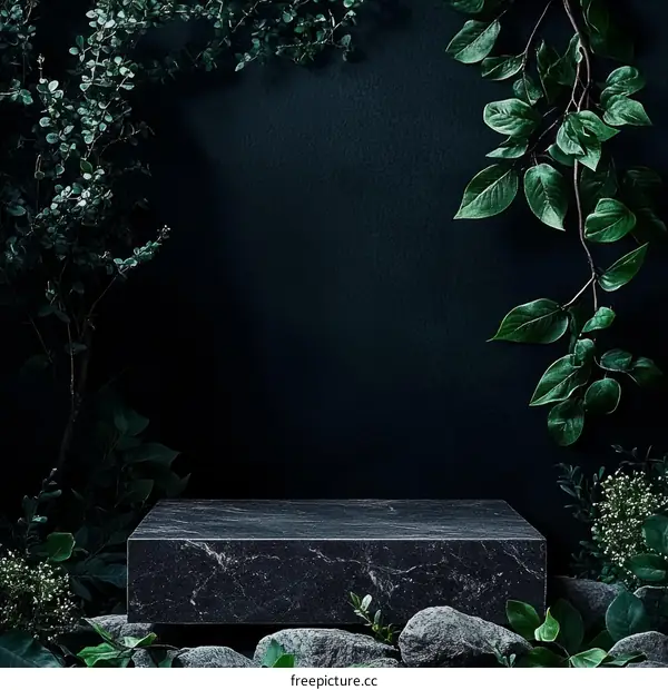 Dark Forest Display Platform with Lush Plants