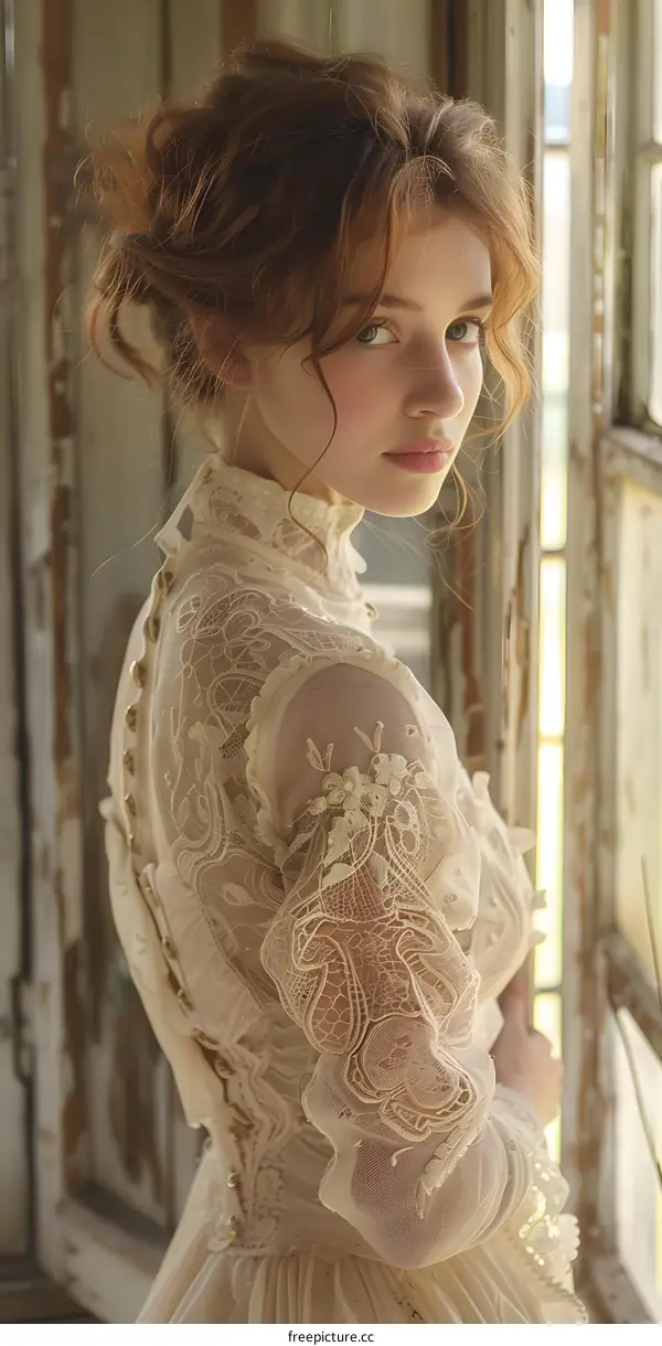 Portrait of a young woman in a vintage dress