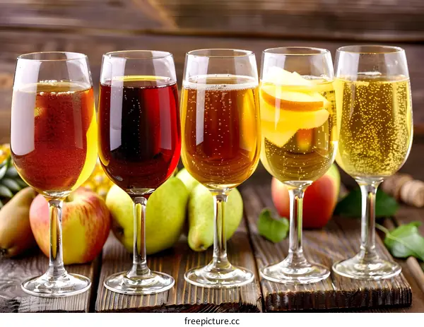 Sparkling Apple Cider in Glasses with Fruits