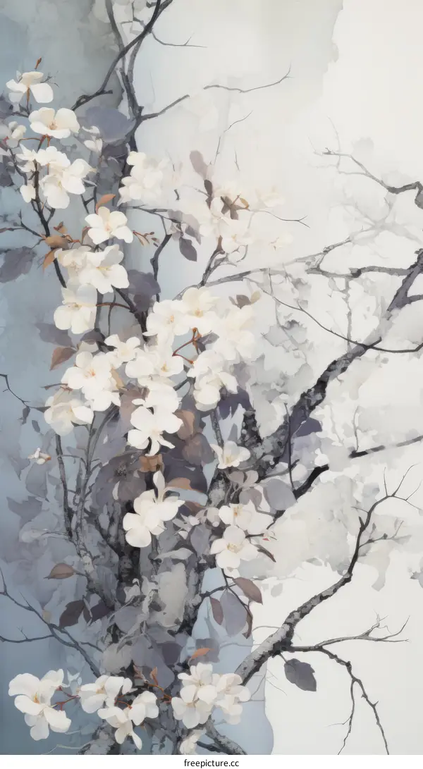 White magnolia flowers in full bloom on a tree with budding leaves