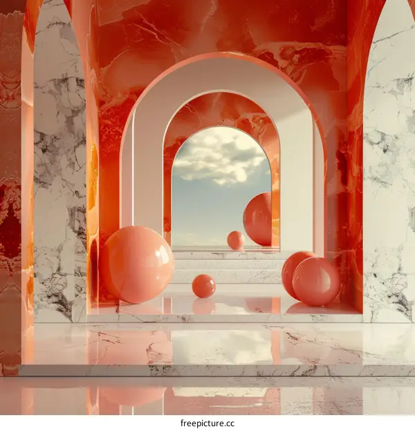 Abstract Architectural Interior Design with Marble and Coral