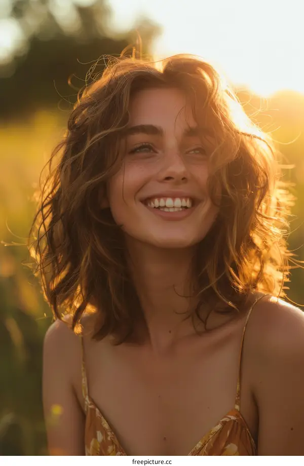 Woman Smiling in a Golden Field