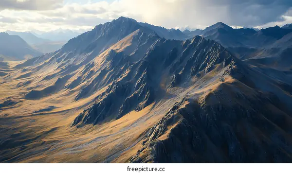 Aerial View of Mountain Range in Golden Hour