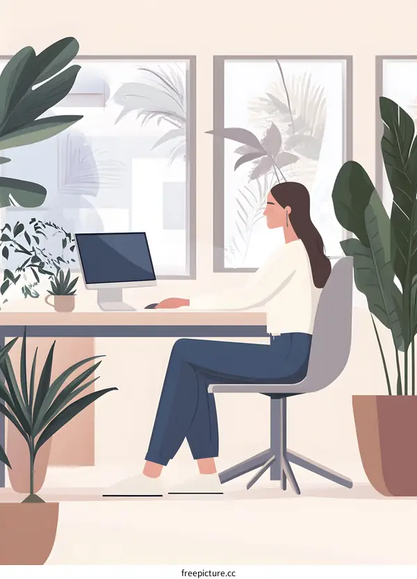 Woman Working at a Desk in Front of a Computer