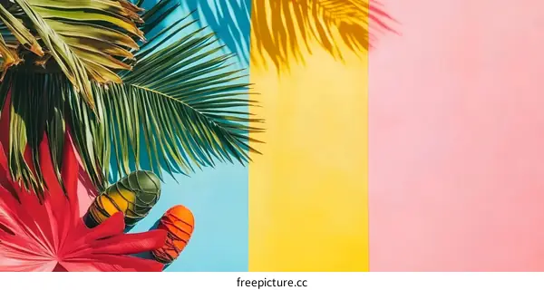 Summer Tropical Leaves and Colorful Background