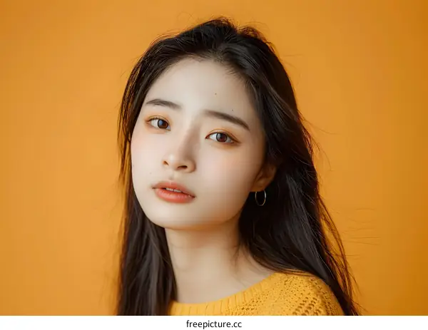 Portrait of a Young Asian Woman with Long Hair