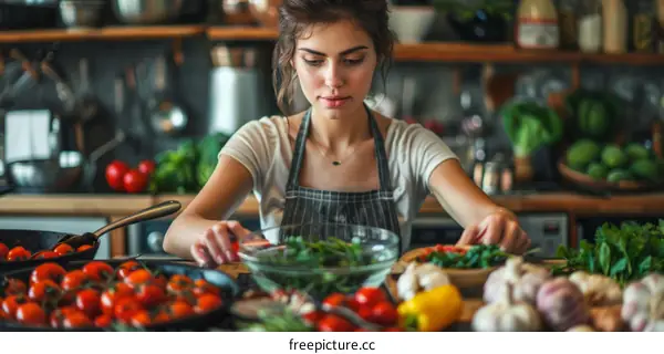 Preparing Fresh Ingredients for a Salad