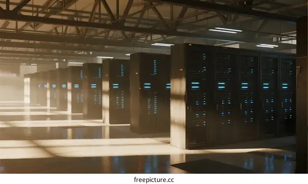 Modern Data Center with Server Racks and Clean Infrastructure