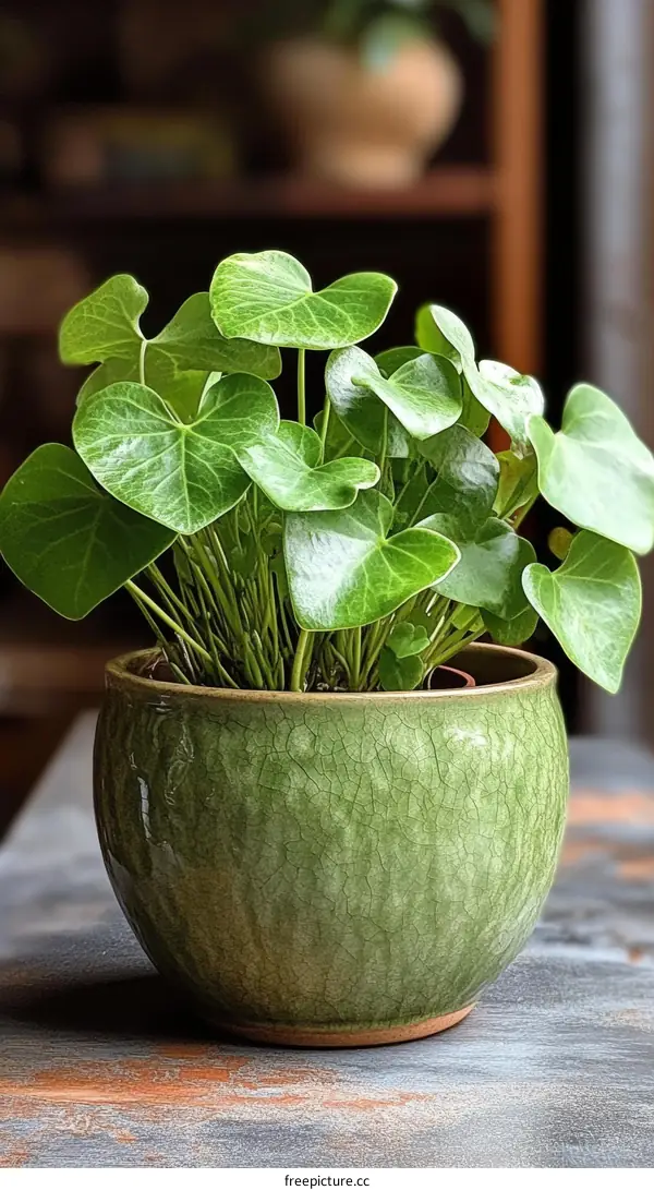 Heart-Shaped Leaf Plant in a Green Pot