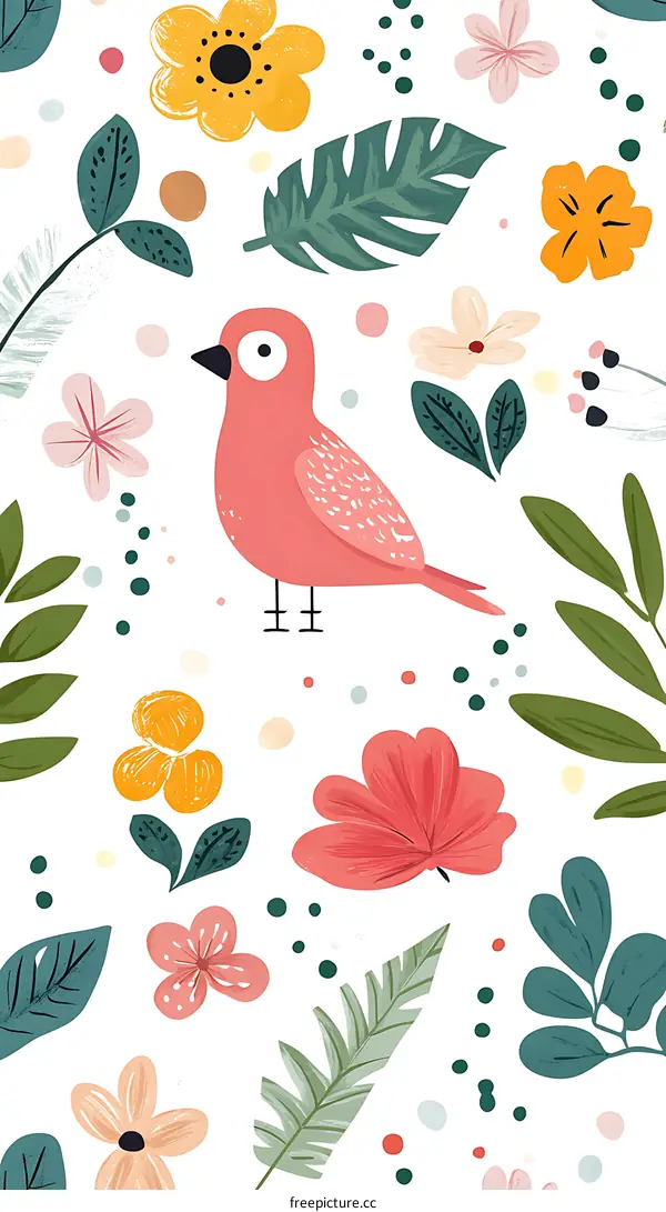 Tropical Bird and Flowers Pattern