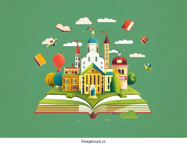 Open Book Cityscape Illustration