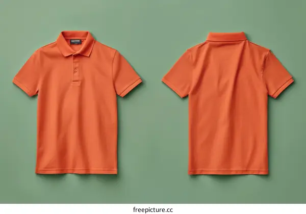 Blank orange polo shirts front and back view