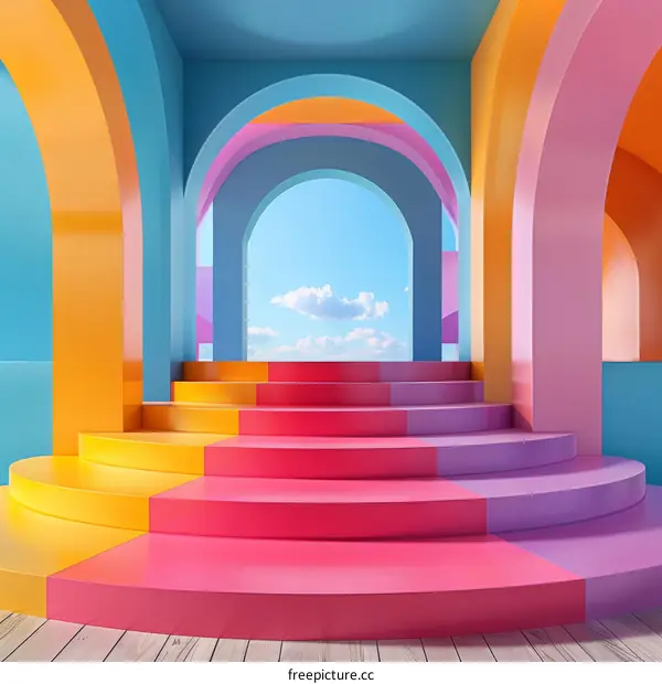 Colorful Abstract Archway Staircase Design