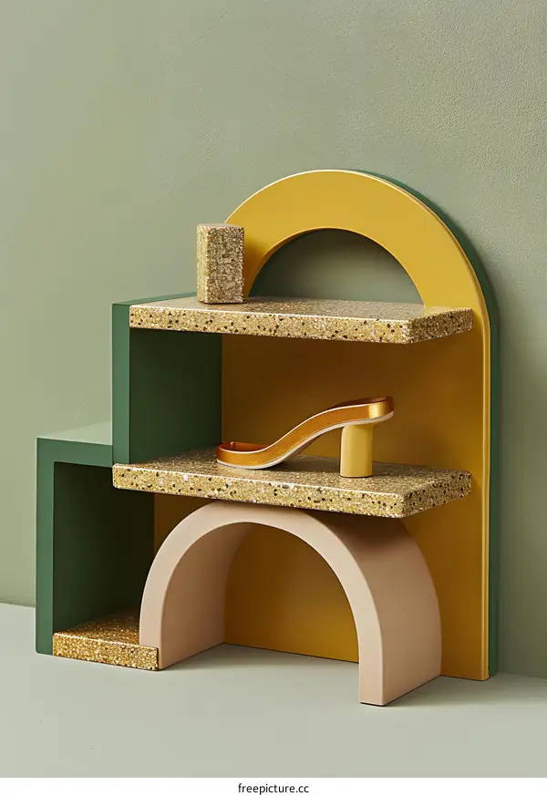 Abstract Geometric Shelf With Gold Glitter Detail