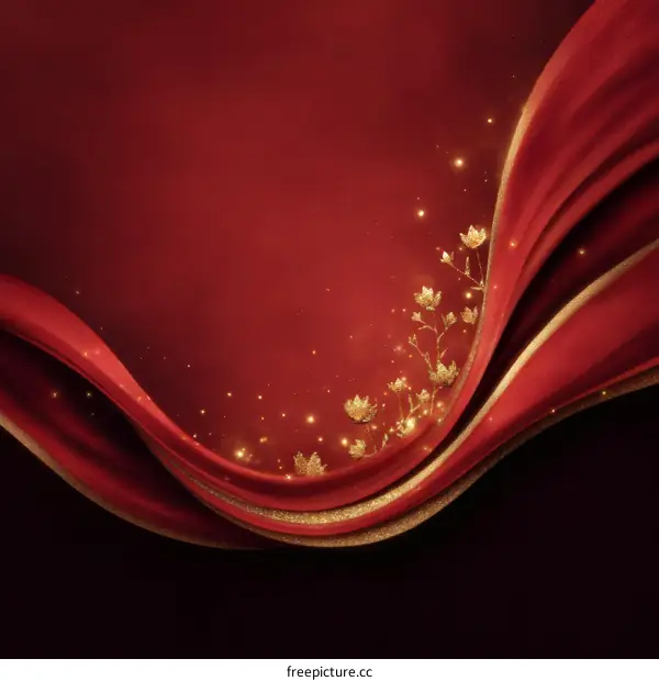 Luxury Red and Gold Fabric Design with Floral Accents