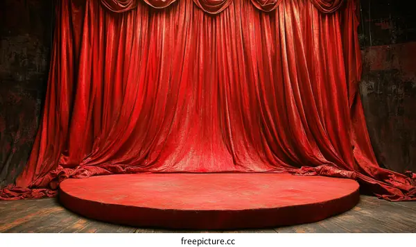 Red Stage Curtain Setting with Circular Stage