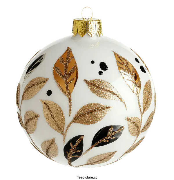 [Transparent Background PNG]White Christmas Ornament with Gold and Black Leaves