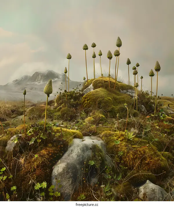 Mountain Landscape With Tall Grass And Green Moss