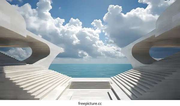 Abstract Modern Architecture with Concrete Stairs