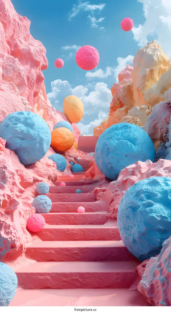 Colorful Stone Stairs and Balls