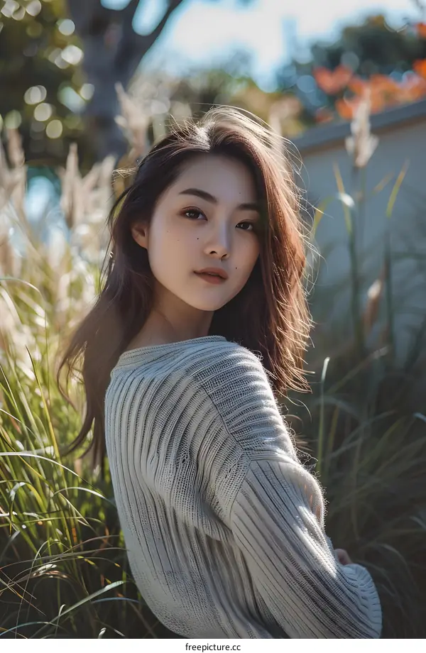 Asian Woman Standing in Grass