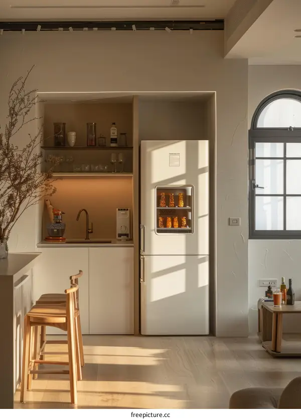 Magnificent kitchen with large fridge and bar counter