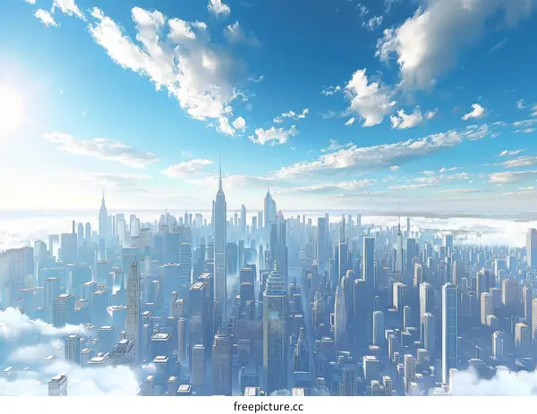 A Metropolis with Towering Skyscrapers and Patchwork of Clouds