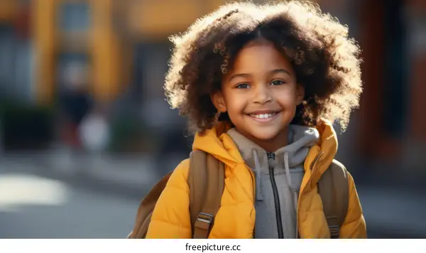 Portrait of a happy young girl with curly hair smiling