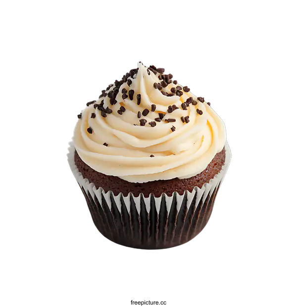 [Transparent Background PNG]Chocolate Cupcake with Vanilla Frosting and Sprinkles